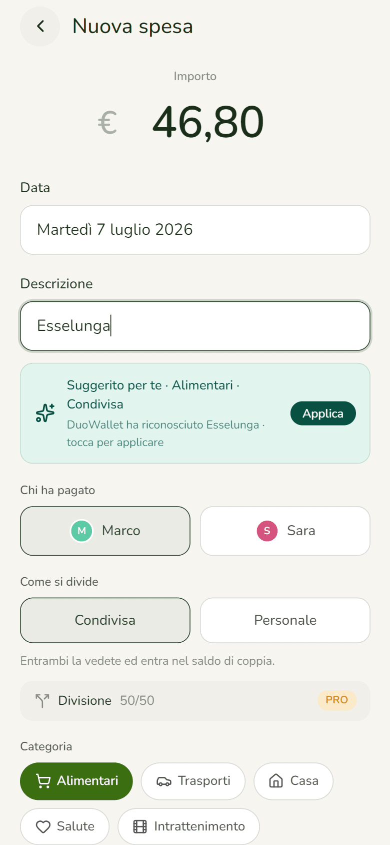 Scrivi la spesa. Due tap.
