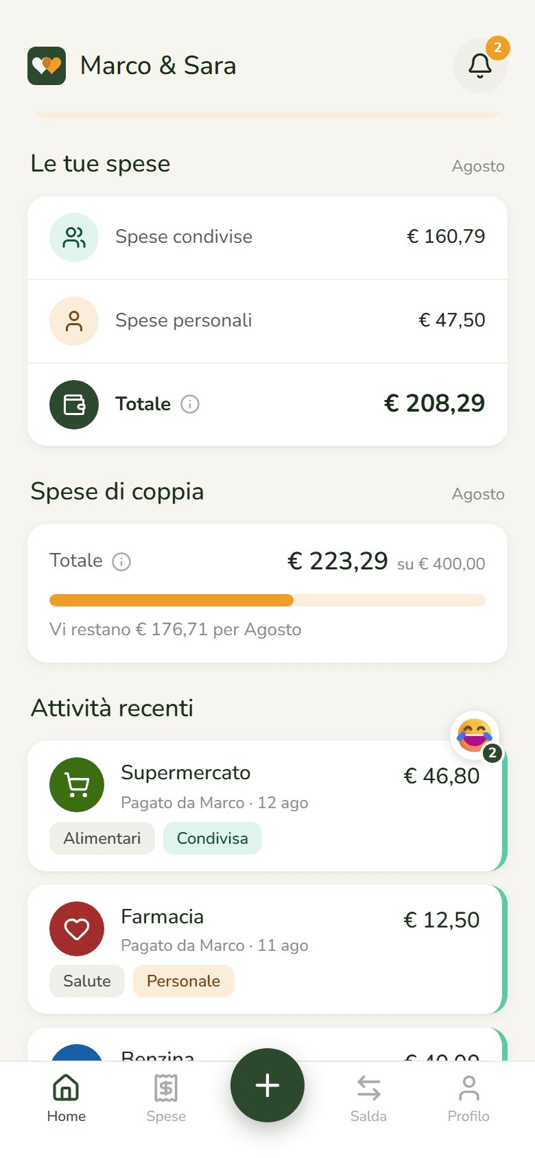 Mia, tua o nostra. Il saldo è un numero solo.